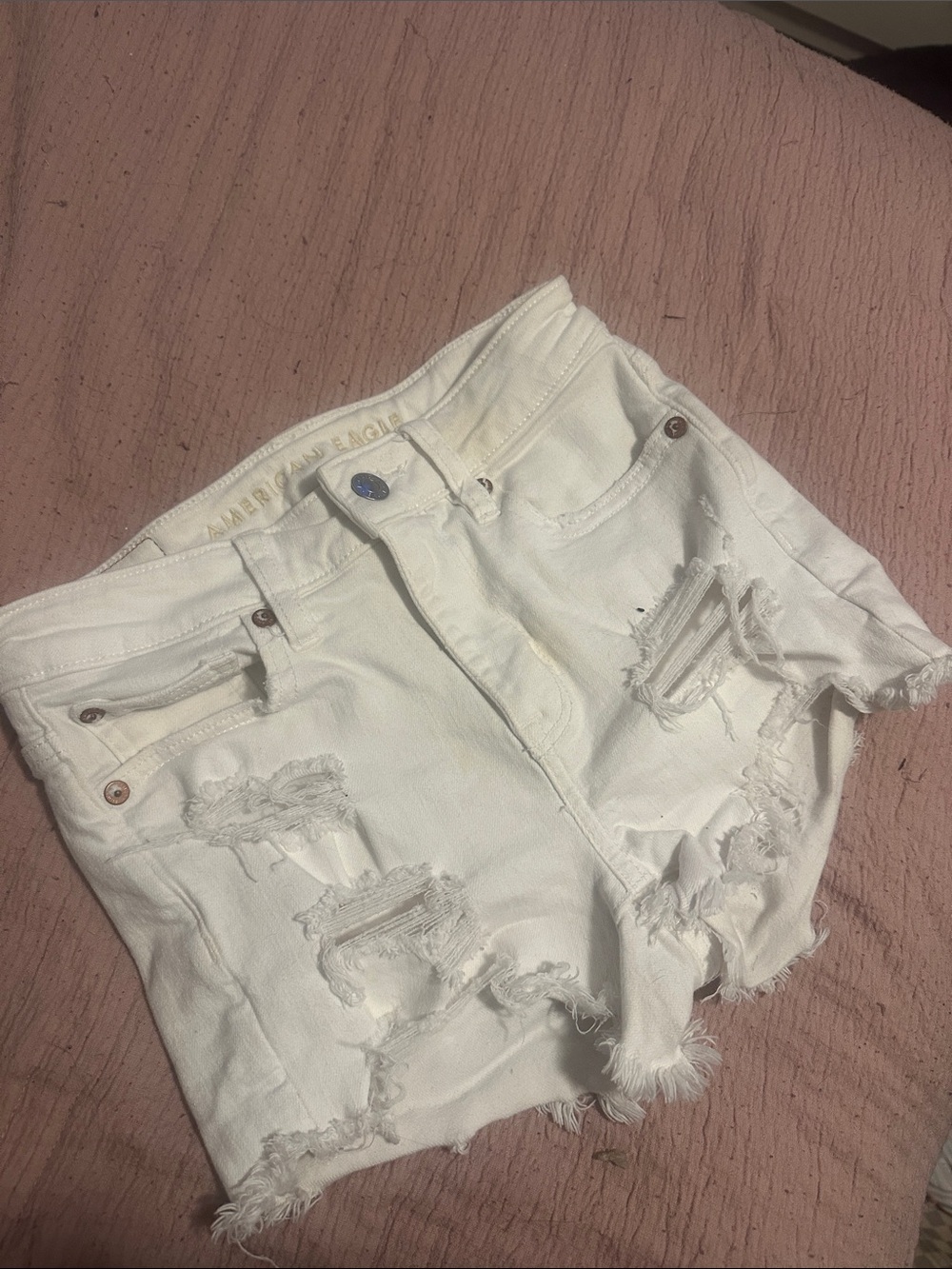 American Eagle Outfitters White Distressed Jean Shorts
